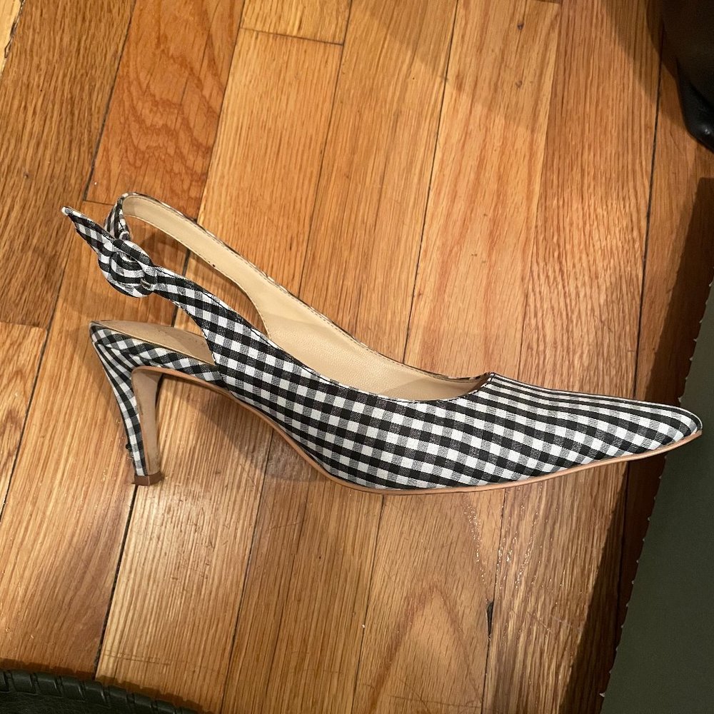 Gingham Sling Back Kitten Heels, Size 8